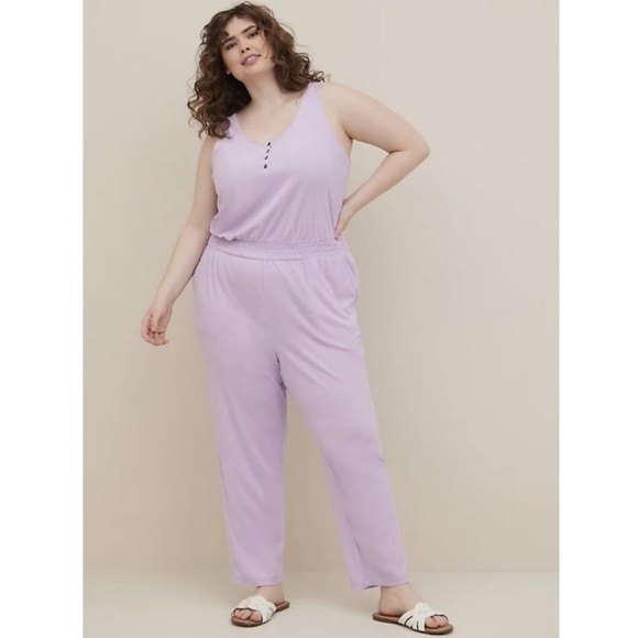 NWT TORRID Purple Henley Terry Cloth Jumpsuit - Picture 2 of 11
